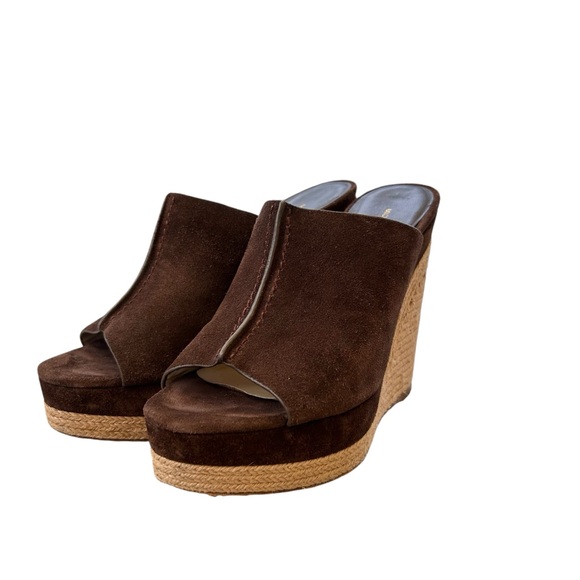 Michael Kors Collection Charlize Suede Wedge Mules Sandals Sz 9 / 39.5 - Picture 3 of 16